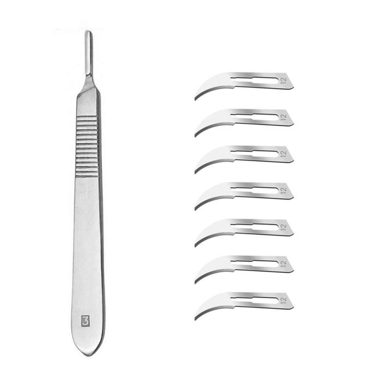 دسته تیغ جراحی مدل SRNAH3  به همراه تیغ استریل  مدل SRNAT12 مجموعه 8 عددی