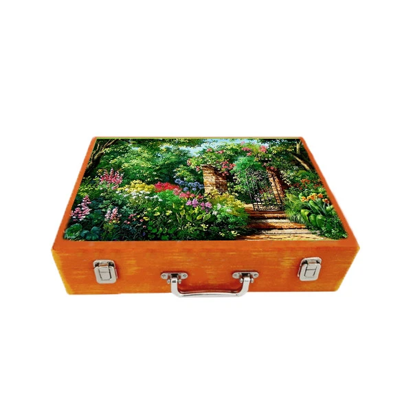 جعبه هدیه چوبی مدل چمدان طرح طبیعت کد WSL528