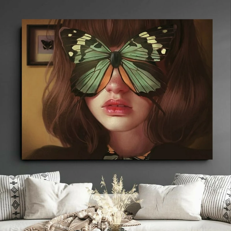 پوستر طرح مخمل مدل تصویر فانتزی دختر و پروانه کد BK2252