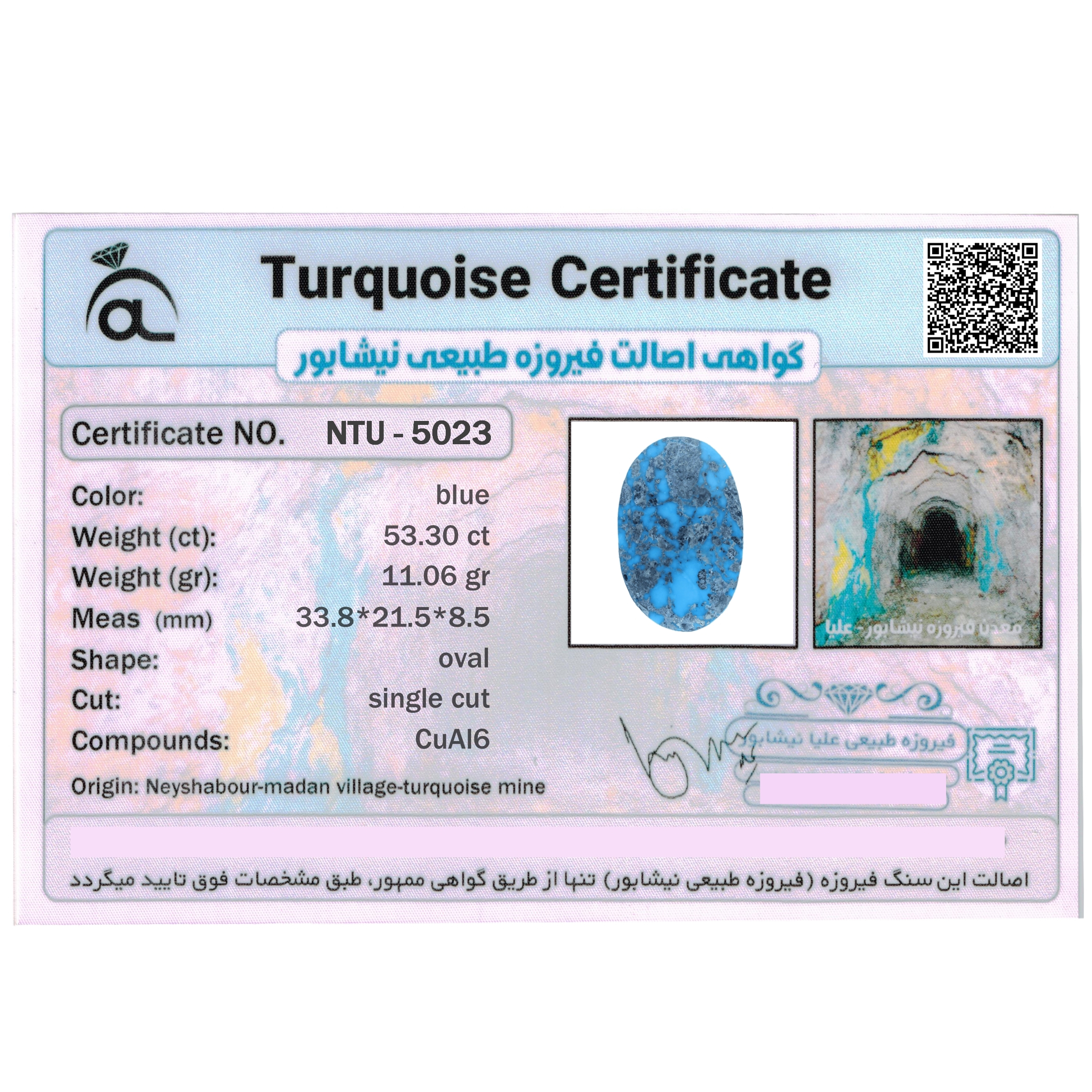 سنگ فیروزه نیشابور مدل طبیعی 53.3 کد NTU-5023