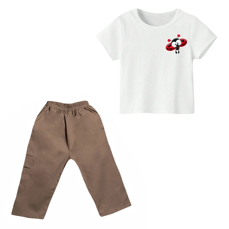 ست تی شرت و شلوارک دخترانه مدل کفشدوزک رنگ سفید