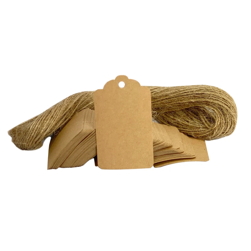 آویز تزیینی مدل اتیکت کرافت و نخ کنفی مجموعه 100 عددی