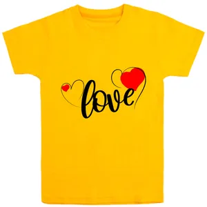 تی شرت آستین کوتاه دخترانه مدل D174 LOVE رنگ زرد