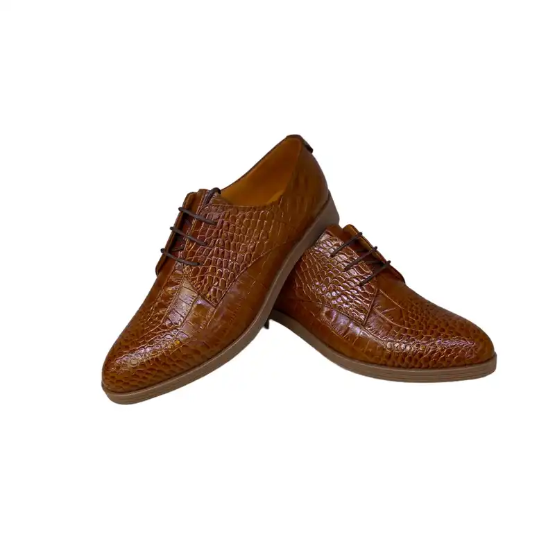 کفش زنانه مدل کوکو بندی پوست ماری چرم طبیعی رنگ عسلی