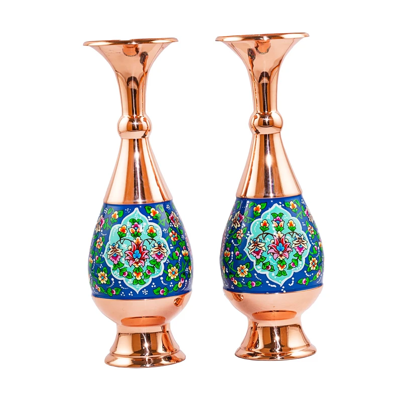 گلدان مسی آقاجانی مدل صراحی مس  و پرداز کد P011 مجموعه 2 عددی