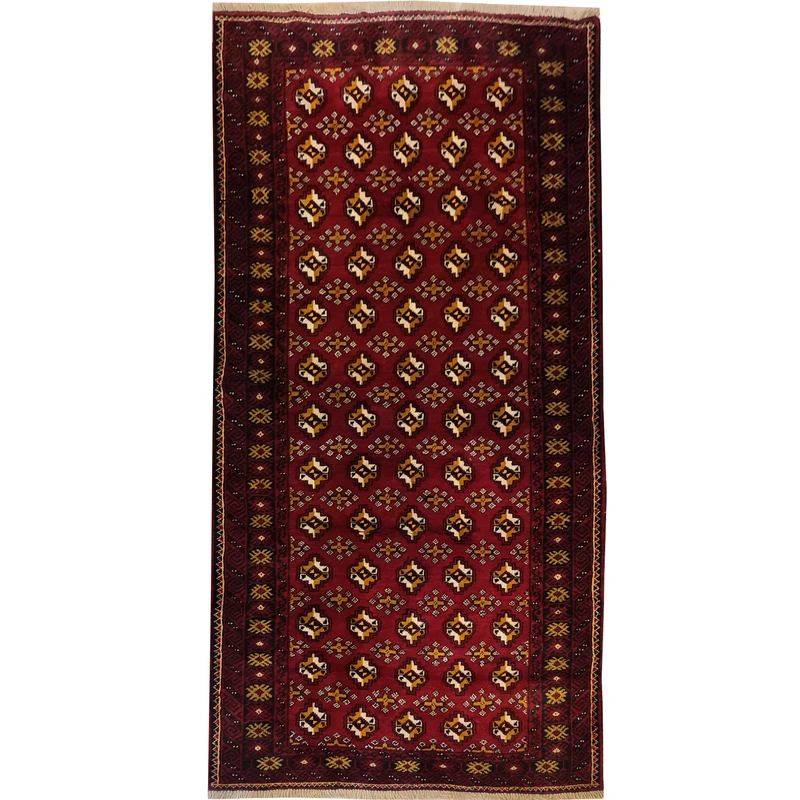 فرش دستبافت کناره طول دو متری طرح ترکمن کد 70