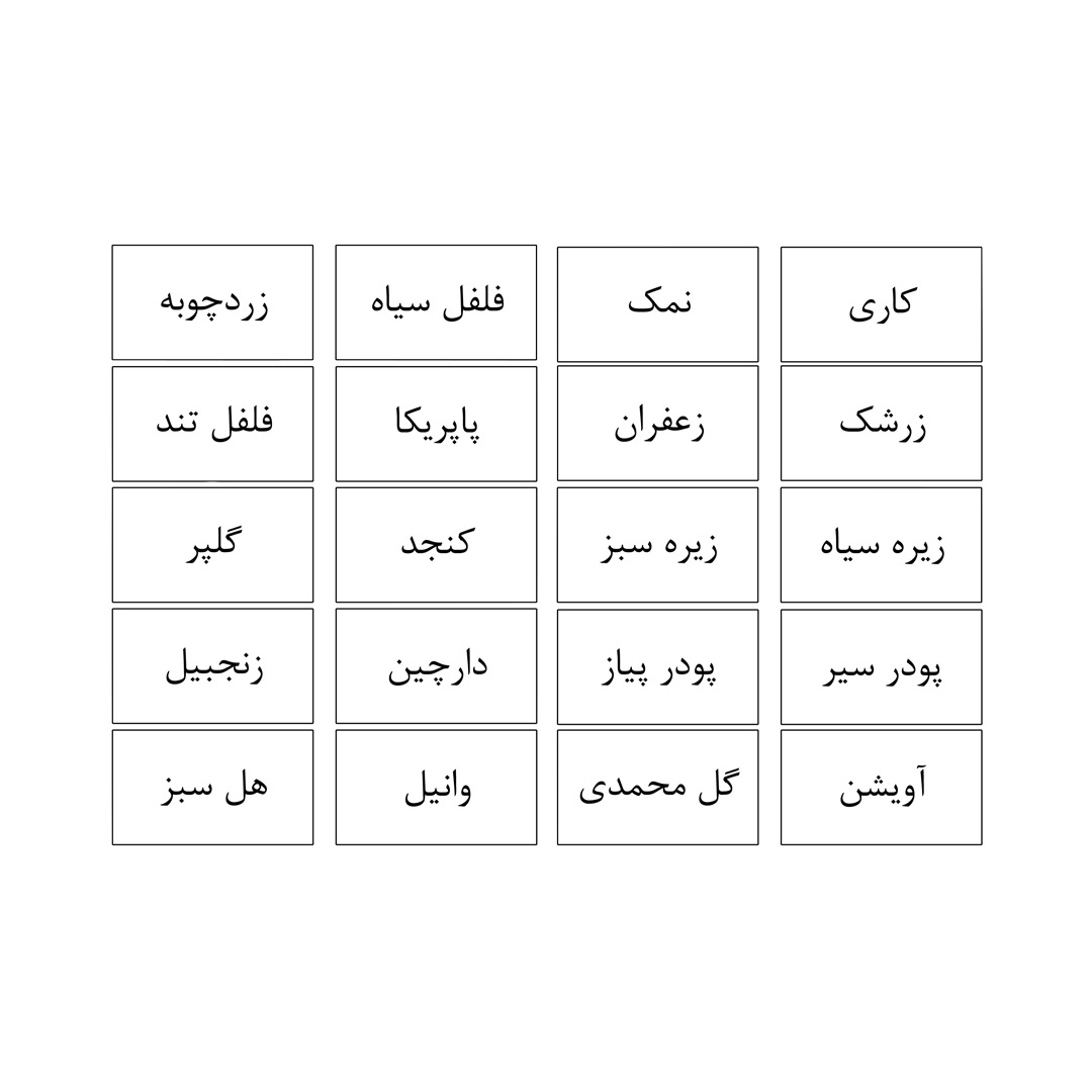 برچسب مدل ادویه کد 01 مجموعه 20 عددی