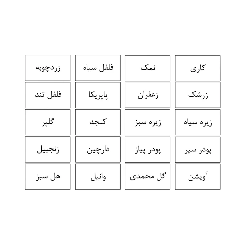 برچسب مدل ادویه کد 01 مجموعه 20 عددی