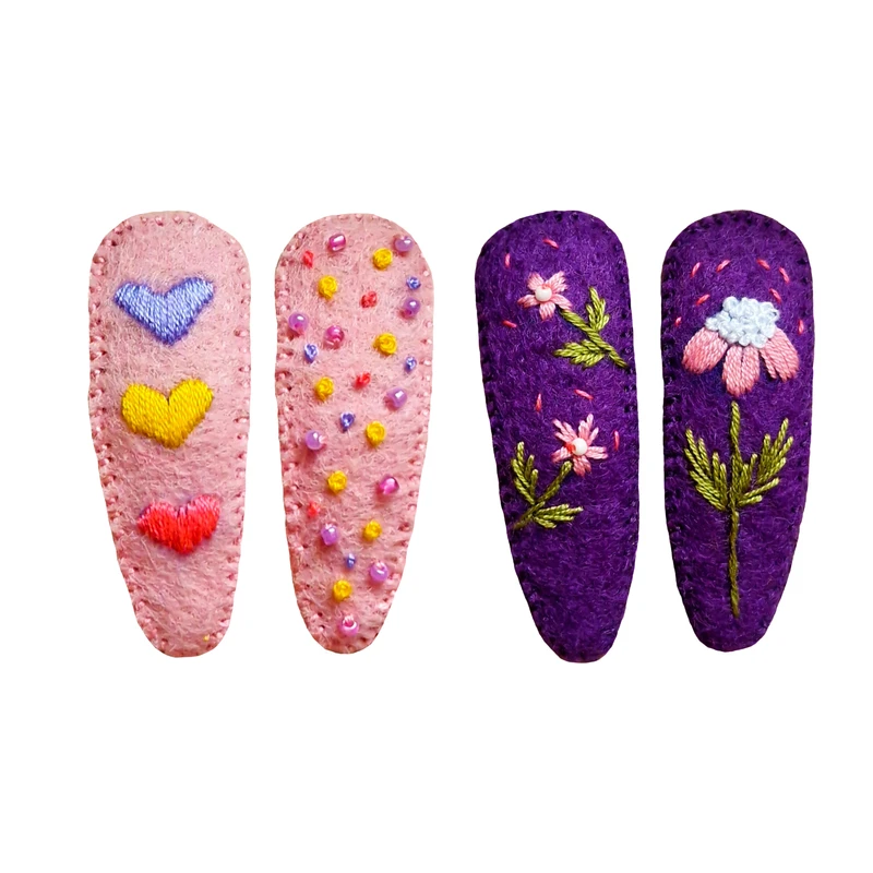 گیره مو زنانه مدل گلدوزی و منجوق دوزی بسته چهار عددی