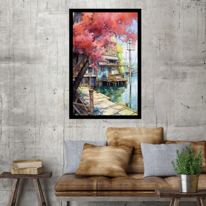 تابلو نوری بکلیت طرح منظره طبیعت و کلبه چوبی مدل B-MID-18365