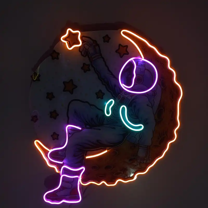 چراغ دیواری مدل نئون فضانورد و ماه