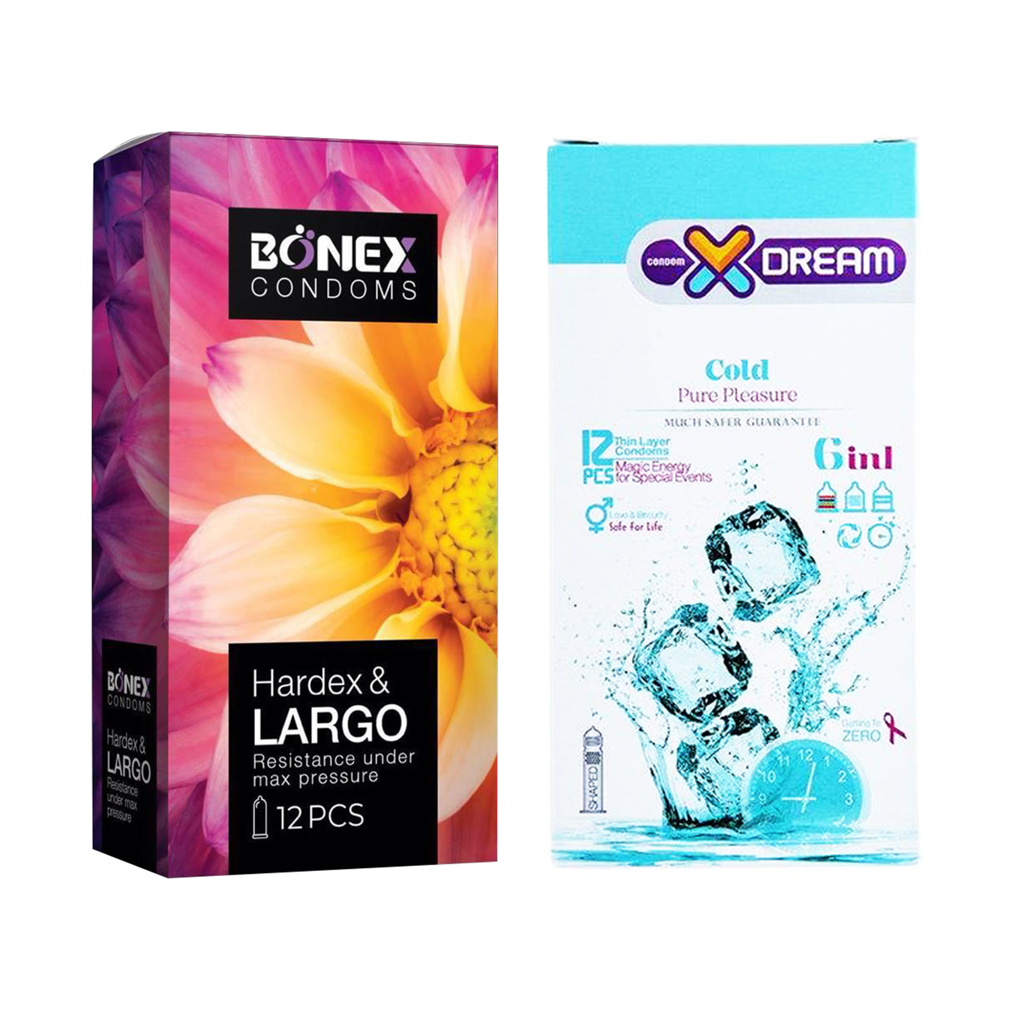کاندوم بونکس مدل Hardex & Largo بسته 12 عددی به همراه کاندوم ایکس دریم مدل Cold بسته 12 عددی