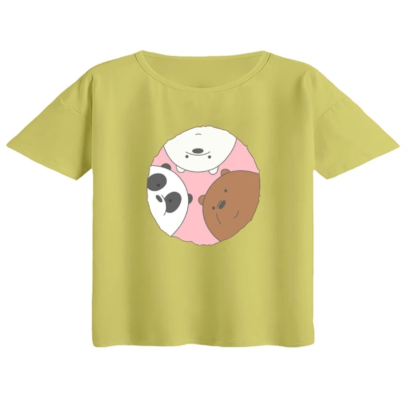 کراپ تی‌شرت آستین کوتاه زنانه مدل خرس های کله فندقی کد۱