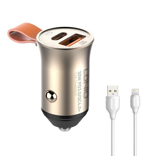  شارژر فندکی الدینیو مدل C506Q-30W به همراه کابل تبدیل USB-C