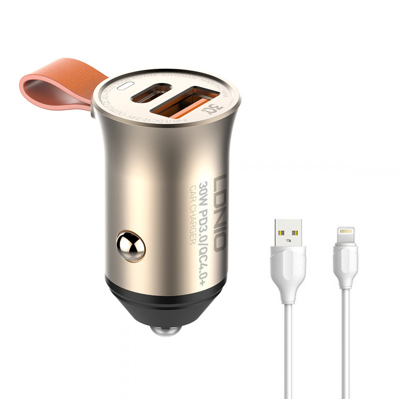  شارژر فندکی الدینیو مدل C506Q-30W به همراه کابل تبدیل USB-C