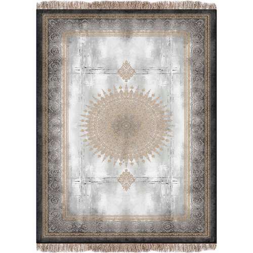 فرش ماشینی 1200 شانه فرش پردیسان دلیجان زمینه نقره ای حاشیه طوسی کد b1063