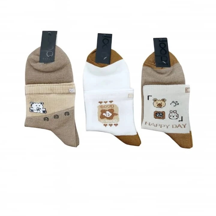 جوراب ساق کوتاه  دخترانه مدل 054 مجموعه 3 عددی