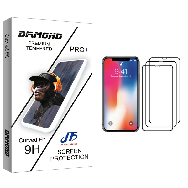 محافظ صفحه نمایش جی اف مدل Diamond glass مناسب برای گوشی موبایل اپل iPhone X بسته سه عددی