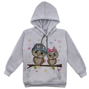 هودی دخترانه مدل جغد عاشق F12 رنگ طوسی