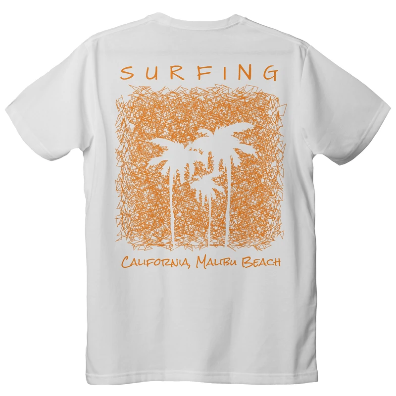 تی شرت آستین کوتاه مردانه مدل یقه گرد چاپ Malibu Beach California نخل گیزولان