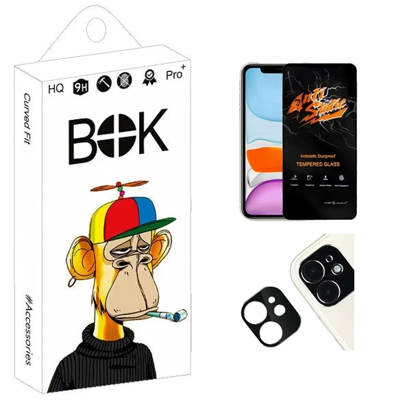 محافظ صفحه نمایش بوک مدل Transparent Antistatic مناسب برای گوشی موبایل اپل iPhone 11 به همراه محافظ لنز دوربین