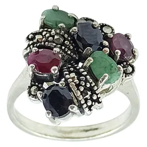 انگشتر نقره زنانه سلین کالا مدل یاقوت و زمرد ce-As314