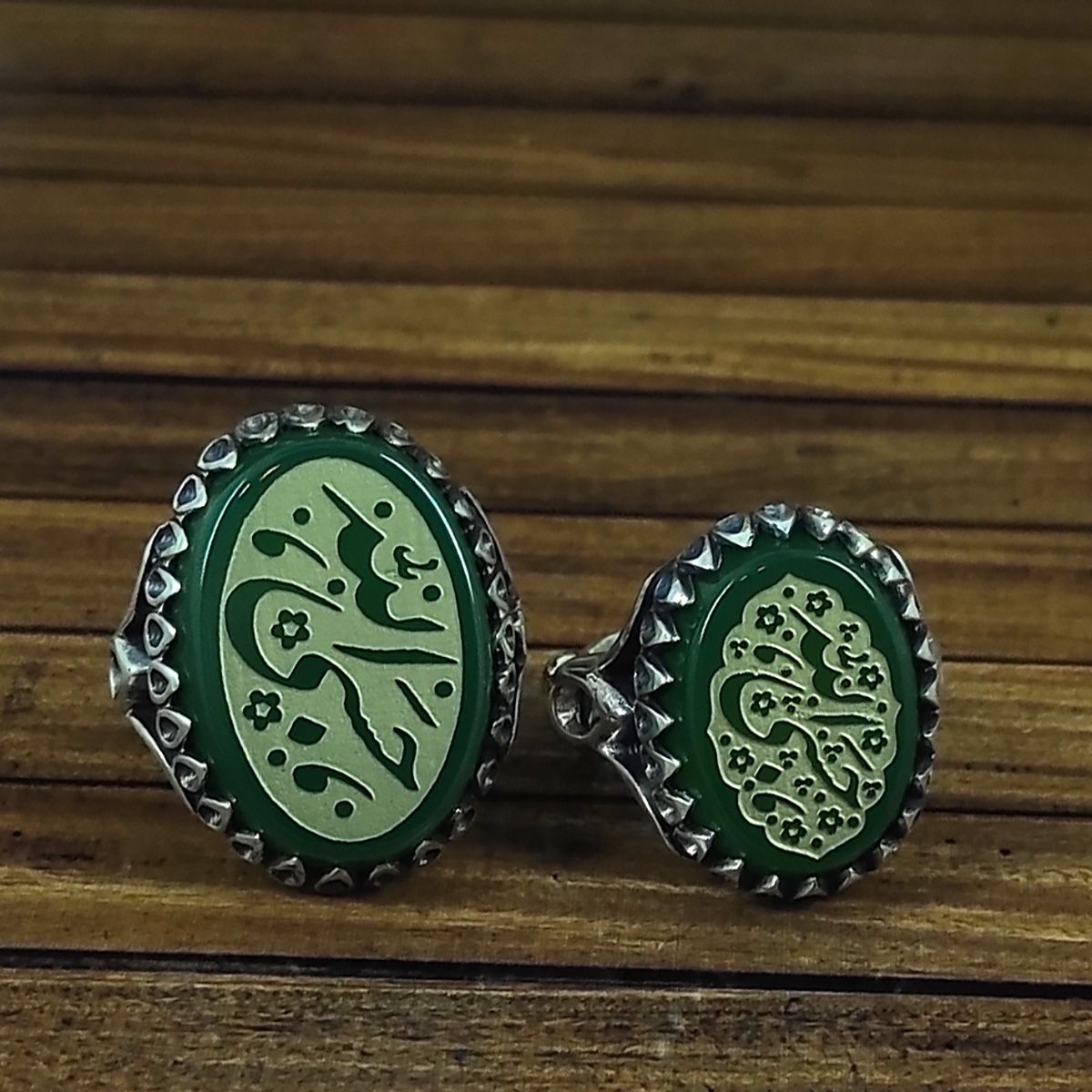 ست انگشتر نقره زنانه و مردانه سلین کالا مدل عقیق خطی طرح حسبی الله کد Mps-13 -  - 2