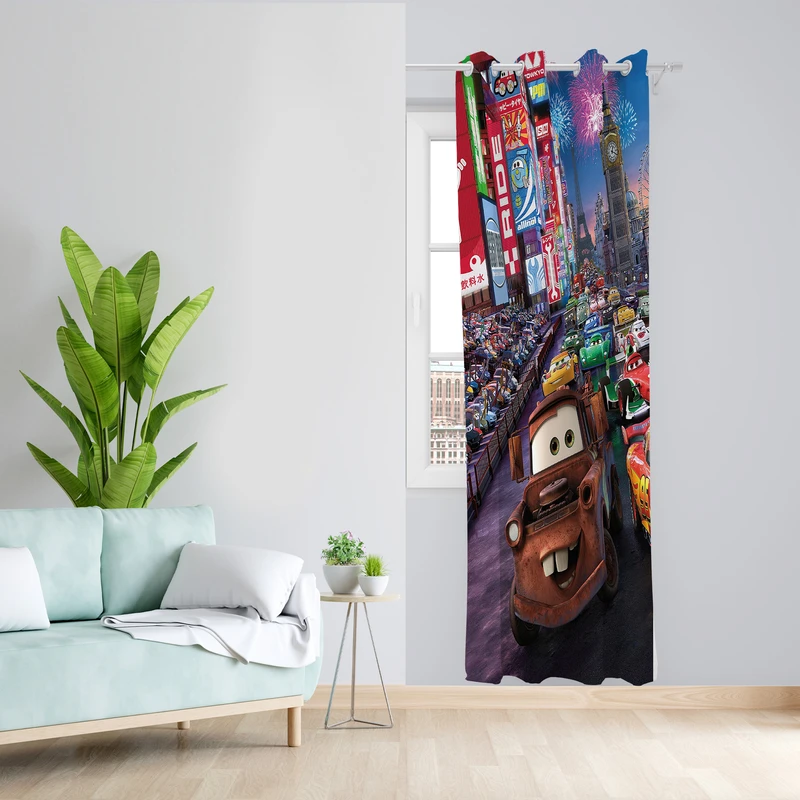 پرده طرح ماشین های مکویین مدل مخمل پانچی کد L 949 Z سایز 140x200 سانتی متر