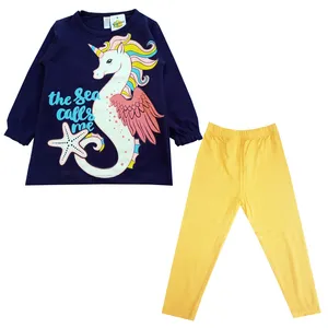 ست تونیک و لگینگ دخترانه مدل اسب تکشاخ رنگ زرد