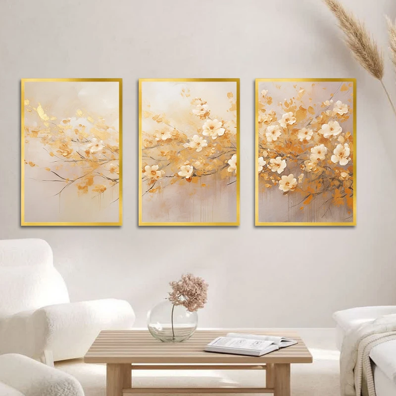 تابلو بکلیت طرح نقاشی طلایی مدل شاین اکلیلی T-1613 مجموعه 3 عددی