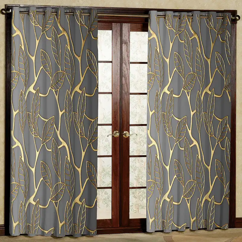 پرده مدل برگ طلا کوب مخمل پانچی کد 2694 سایز 200x140 سانتی متر