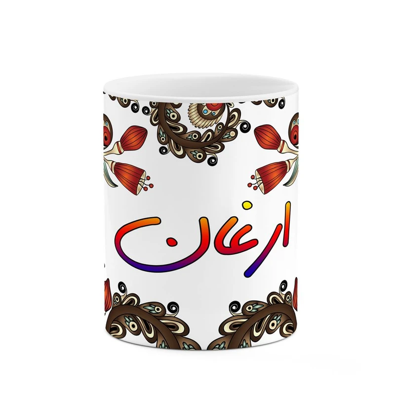 ماگ کاکتی مدل اسم ارغان طرح سنتی گل و بته کد mgh43480