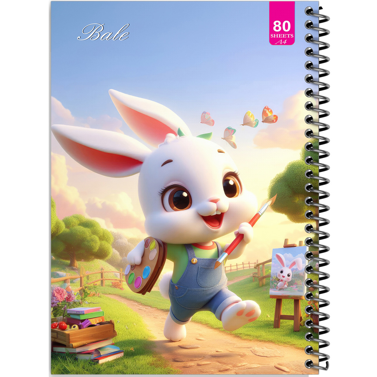 دفتر نقاشی 80 برگ بله مدل رحلی طرح فانتزی خرگوش کوچولوی نقاش کد A4-M201
