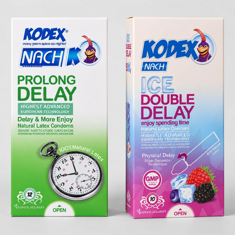 کاندوم ناچ کدکس مدل PROLONG DELAY بسته 12 عددی به همراه کاندوم ناچ کدکس مدل ICE DOUBLE DELAY بسته 10 عددی