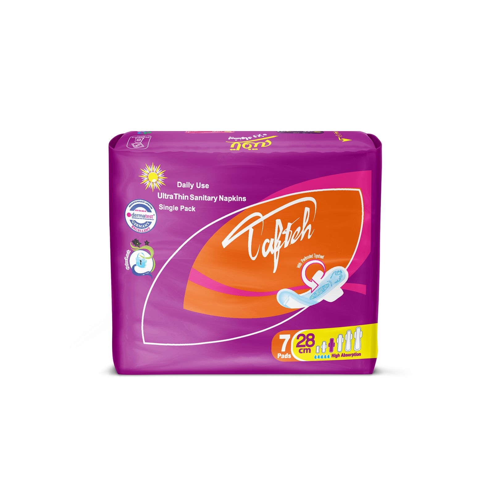 نوار بهداشتی روز تافته مدل Ultra thin daily use، سایز L با ضخامت خیلی نازک، لایه رویی مشبک با جذب خیلی زیاد، بسته 7 عددی، پهن و بالدار، دارای بسته‌بندی تکی -  - 3