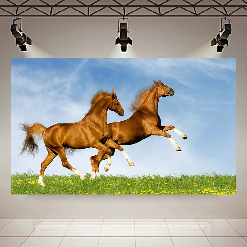 پوستر دیواری طرح تاختن اسب مدل دشت سرسبز کد PD130872