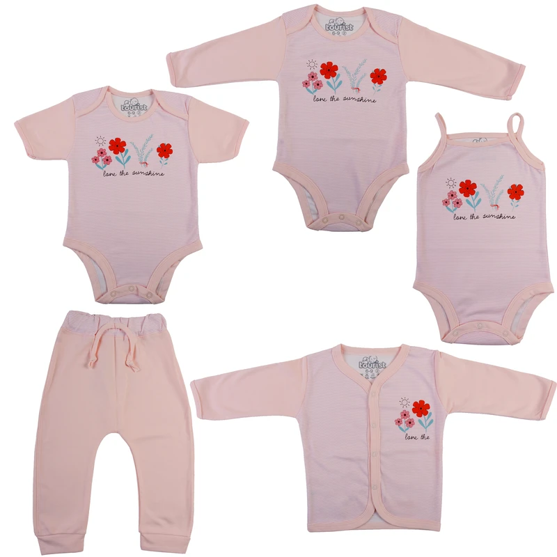 ست 5 تکه لباس نوزادی مدل راه راه ریز کد 054