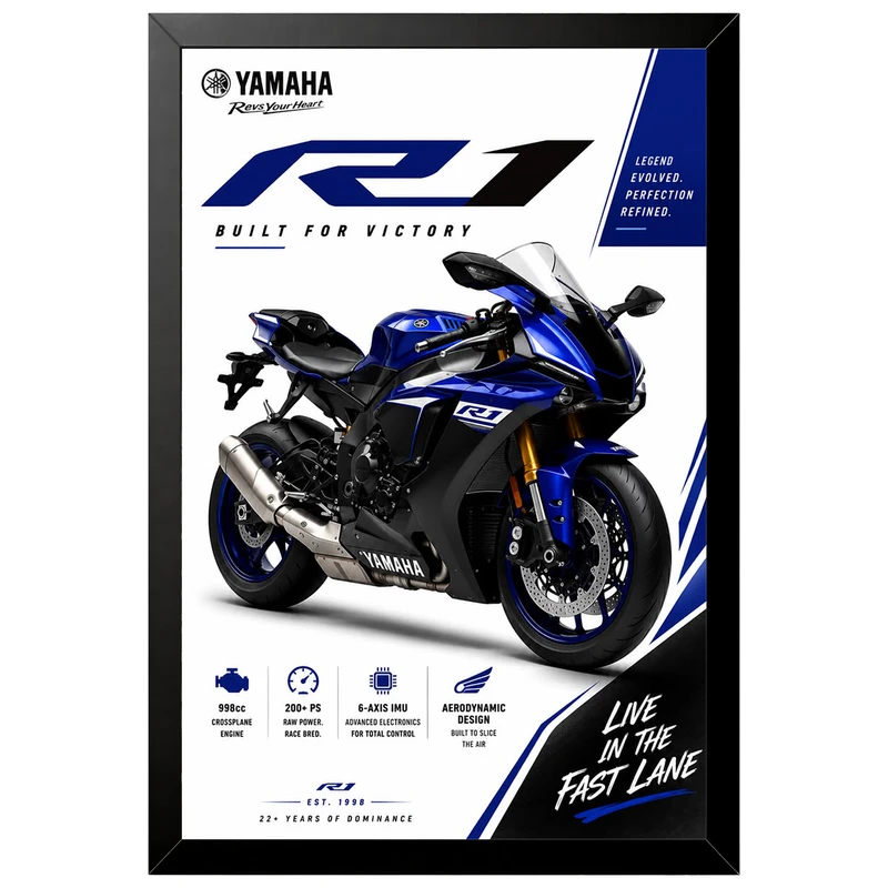 تابلو بکلیت طرح موتور سنگین یاماها Yamaha R1 مدل B-az1048 فریم مشکی