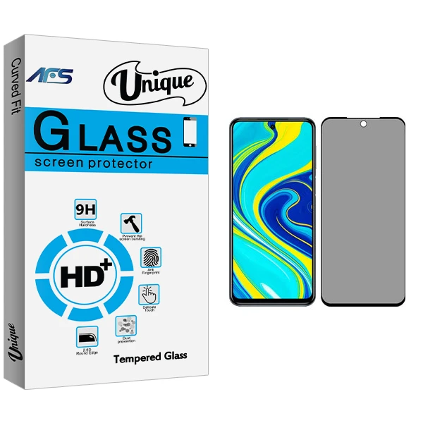 محافظ صفحه نمایش حریم شخصی ای اف اس مدل Unique Glass مناسب برای گوشی موبایل شیائومی Redmi Note 9 Pro