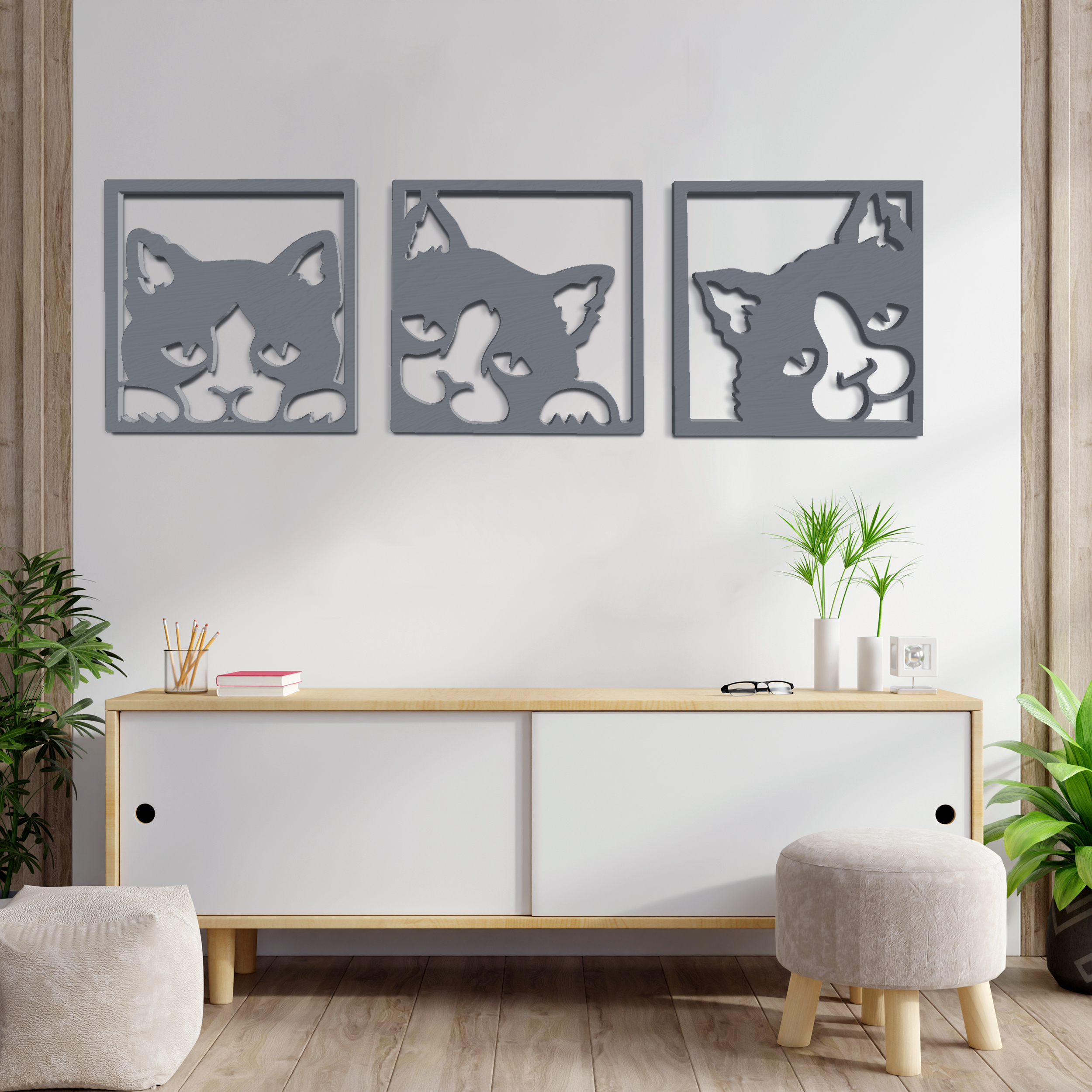 دیوارکوب مدل گربه مجموعه سه عددی