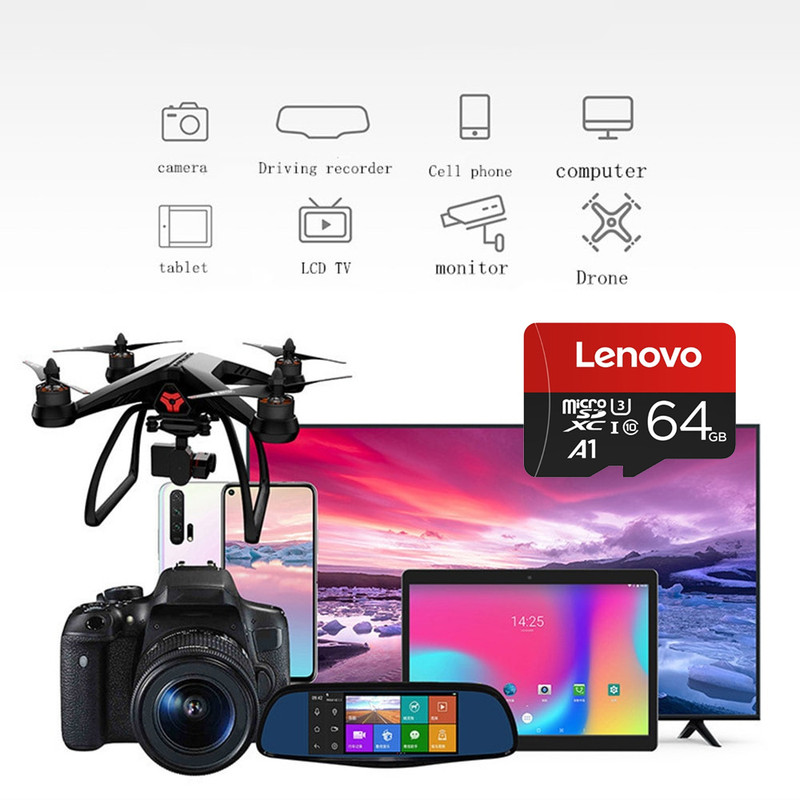کارت حافظه microSDXC لنوو مدل A1 کلاس 10 استاندارد U3 سرعت 100MBps ظرفیت 64 گیگابایت