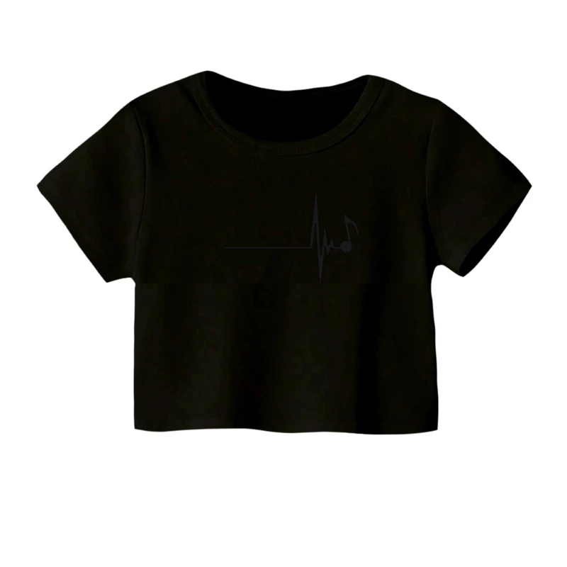 کراپ‌ تی‌شرت آستین کوتاه زنانه مدل نوت موسیقی کد 01
