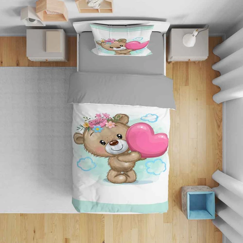 سرویس روتختی نوپه هوم مدل خرس و قلب T6065 تک نفره 5 تکه