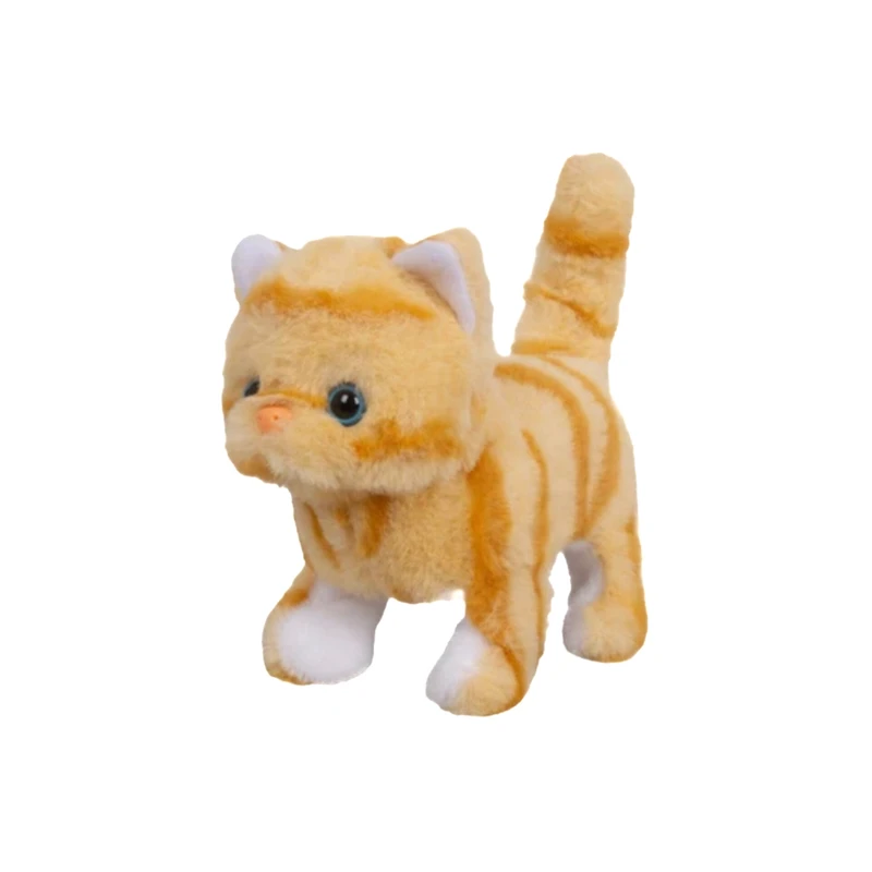 عروسک مدل گربه راه رونده طرح راه راه ارتفاع ۱۵ سانتی متر