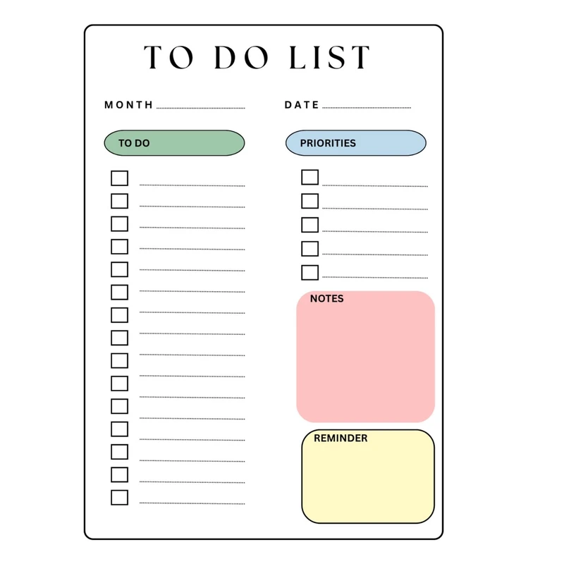 کاغذ A5 مدل planner و to do list کد 10111 بسته 20 عددی