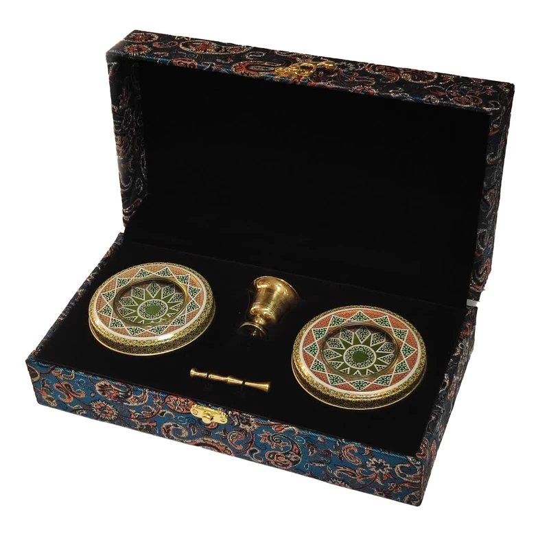 ظرف زعفران مدل کادویی به همراه ظرف خاتم و هاون