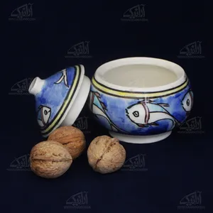قندان سفالی‏ نقاشی زیر لعابی‏ ‏‏رنگ ‏آبی‏ طرح ‏ماهی‏ مدل 1004900002
