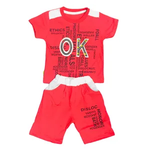 ست تی شرت و شلوارک پسرانه مدل OK رنگ قرمز