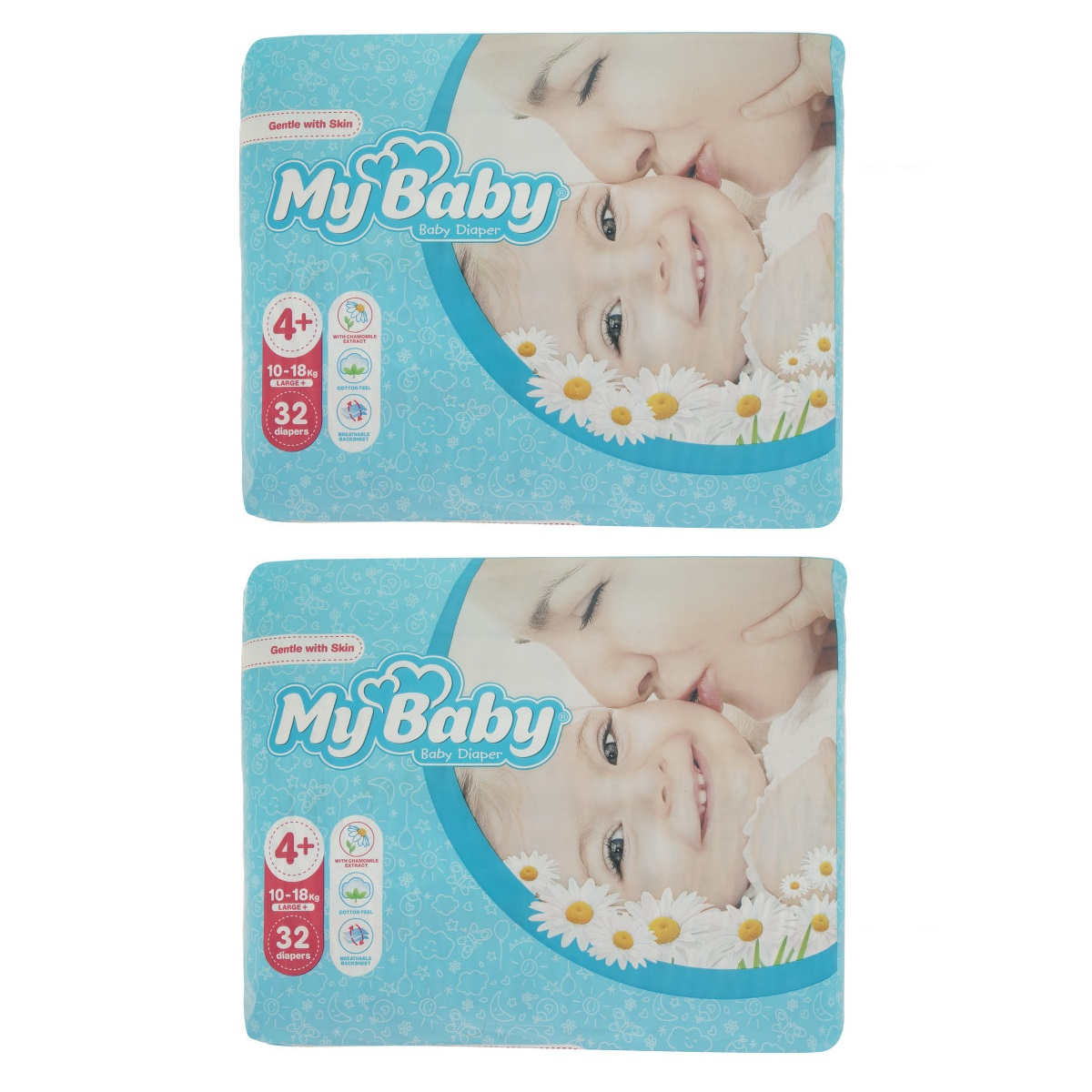 پوشک کودک مای بیبی مدل Max Care سایز 4+ دو بسته 32 عددی