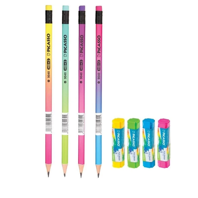 مداد مشکی پیکاسو با درجه سختی HB مدل کلاسیک به همراه پاک کن مجموعه 8 عددی
